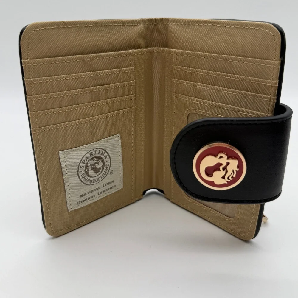 Spartina 449 Bifold Wallet Womens Black Paisley Linen Leather Mermaid Logo
